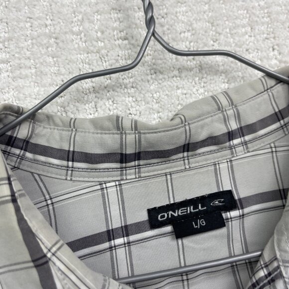 Y2K Oneill Shirt Men L GreyBlack Plaid Short Sleeve Button Up Surf Skate Casual - Picture 8 of 15